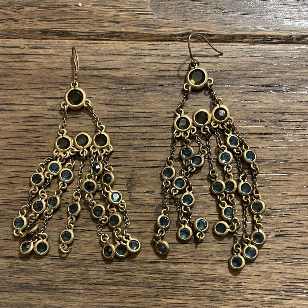 Elegant Gold and Blue Chandelier Earrings